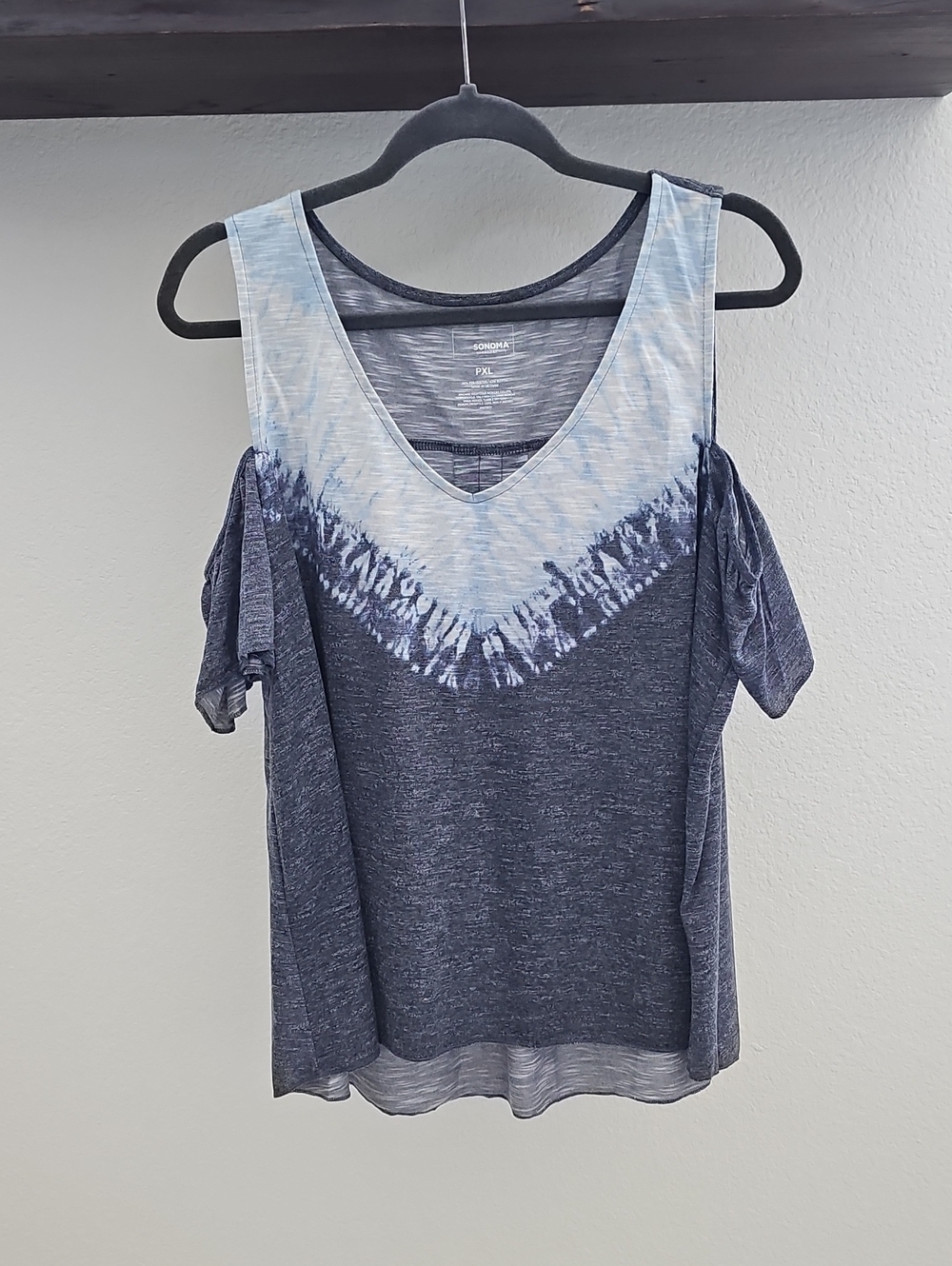 Sonoma Goods for Life Tie Dye Cold Shoulder High Low Short Sleeve Top Gray PXL